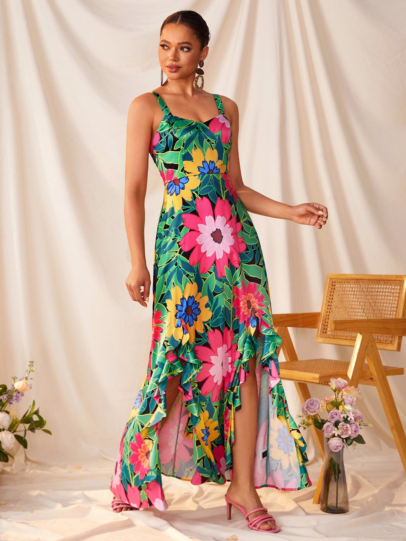 BELANGE HANDMADE x SHEIN - Double Front Split Cami Maxi Dress - Available on SHEIN.COM Only