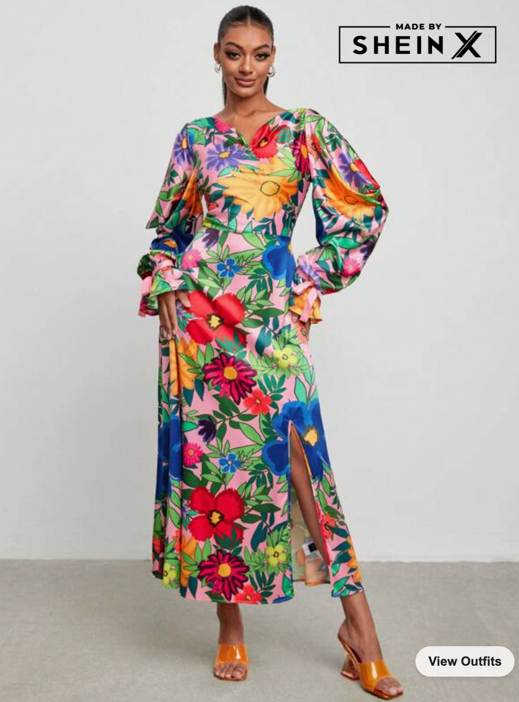 BELANGE HANDMADE X SHEIN - Floral Print Flare Sleeve Split Thigh Dress Belange Handmade BELANGE HANDMADE X SHEIN - Floral Print Flare Sleeve Split Thigh Dress Belange Handmade