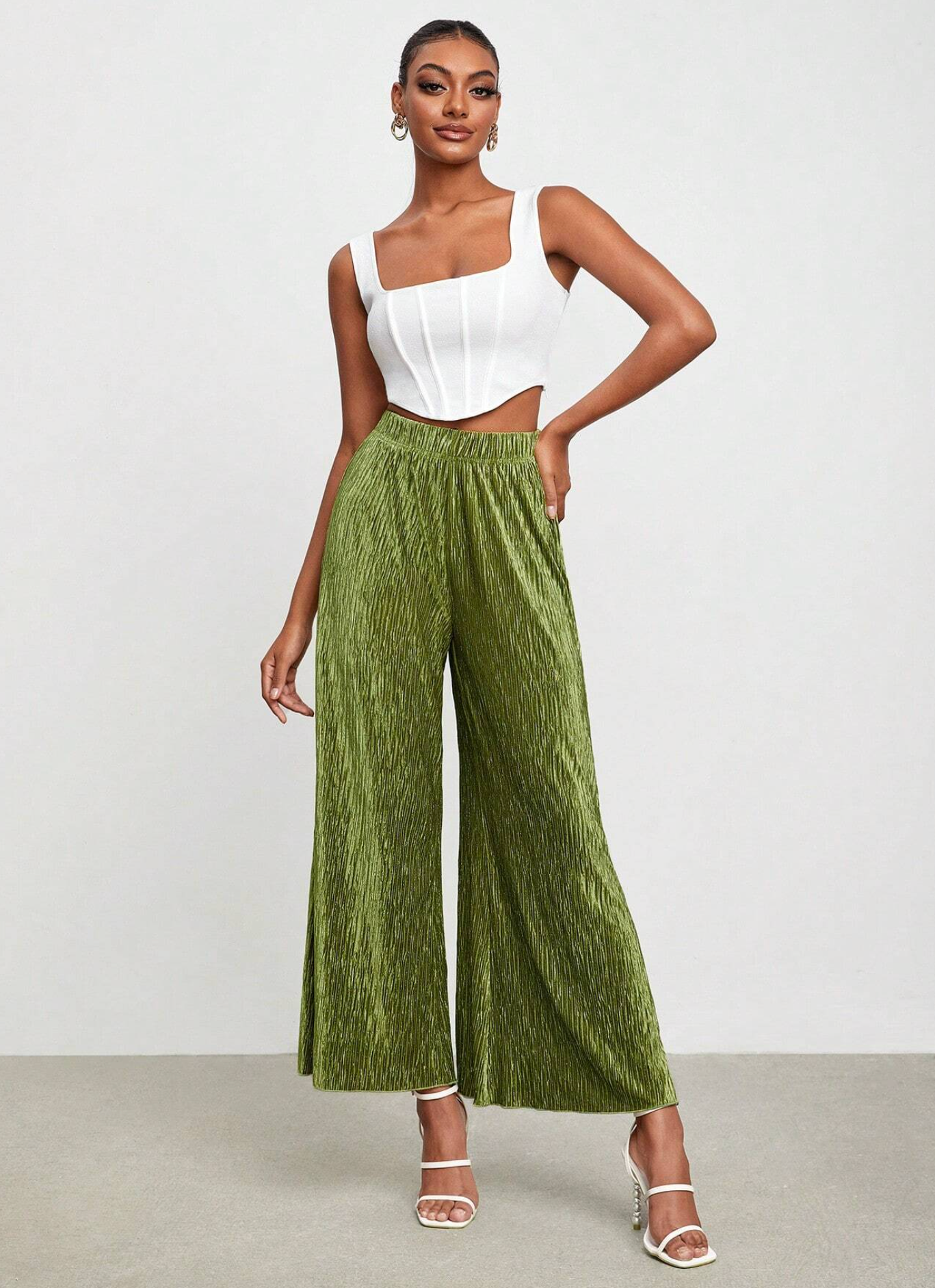 BELANGE HANDMADE X SHEIN Solid Plisse Wide Leg Pants Available on Only