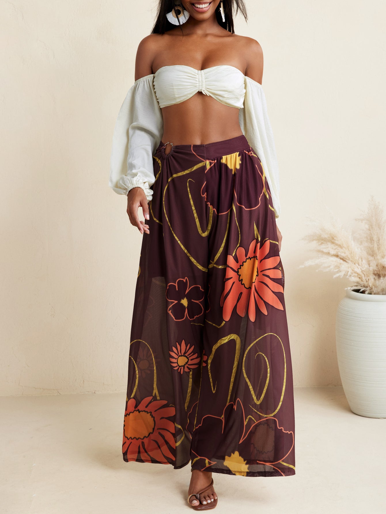 Cruse Ready - BELANGE HANDMADE x SHEIN - Floral Print Wide Leg Pants High Waist- Available on SHEIN.COM