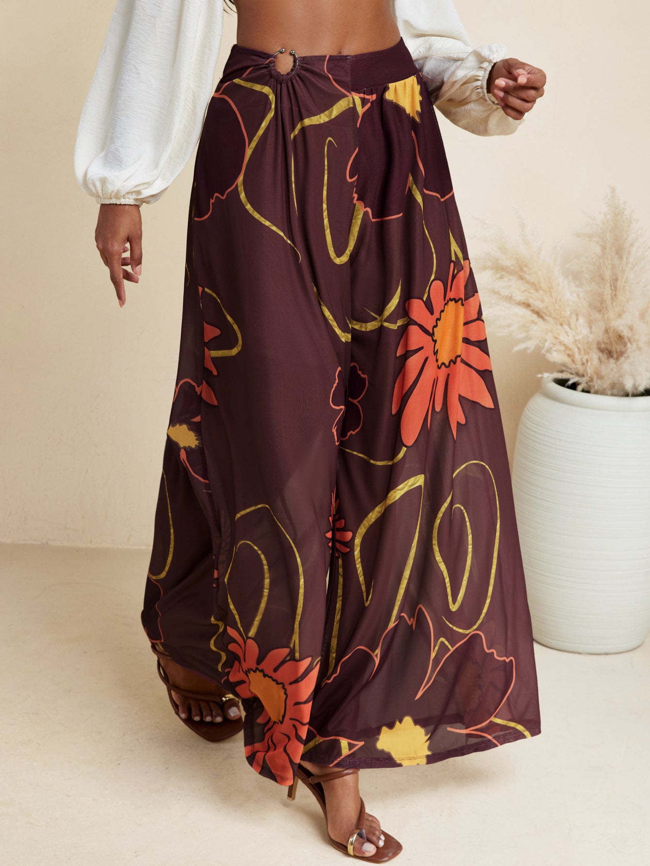 Cruse Ready - BELANGE HANDMADE x SHEIN - Floral Print Wide Leg Pants High Waist- Available on SHEIN.COM