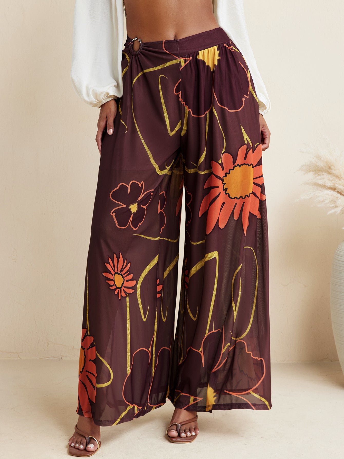 Cruse Ready - BELANGE HANDMADE x SHEIN - Floral Print Wide Leg Pants High Waist- Available on SHEIN.COM