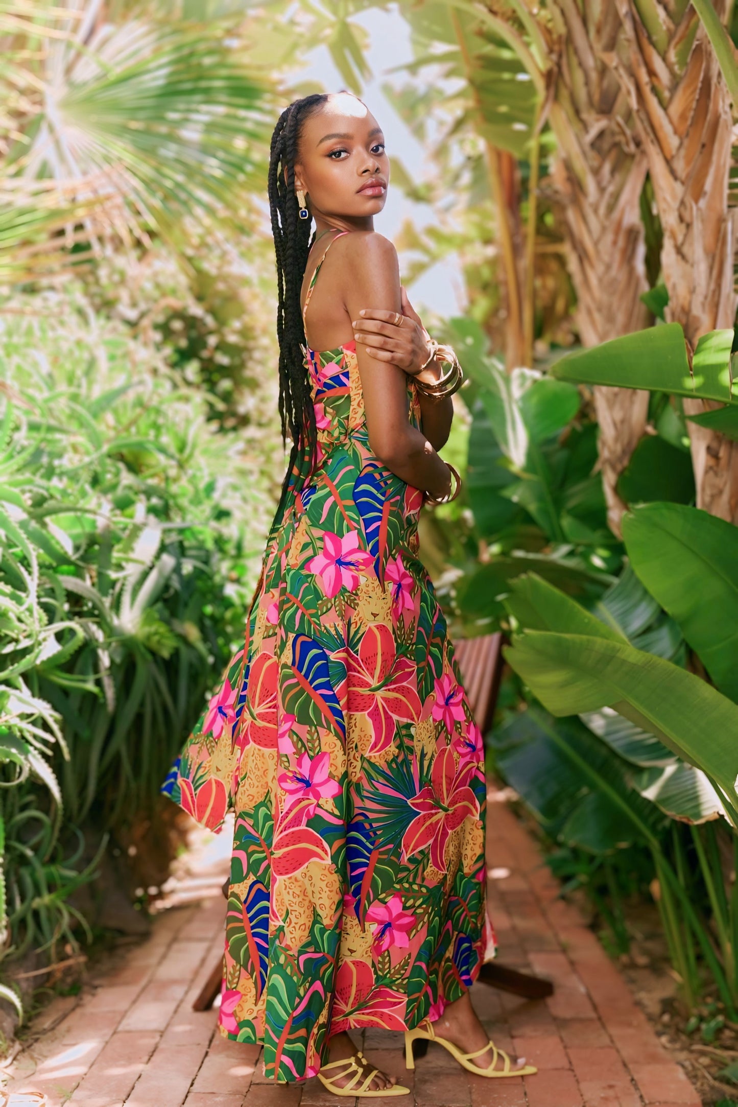 BELANGE HANDMADE x SHEIN - Printed Spaghetti Strap Open Slit Butterfly Bow Midi Dress Available on SHEIN.COM Only