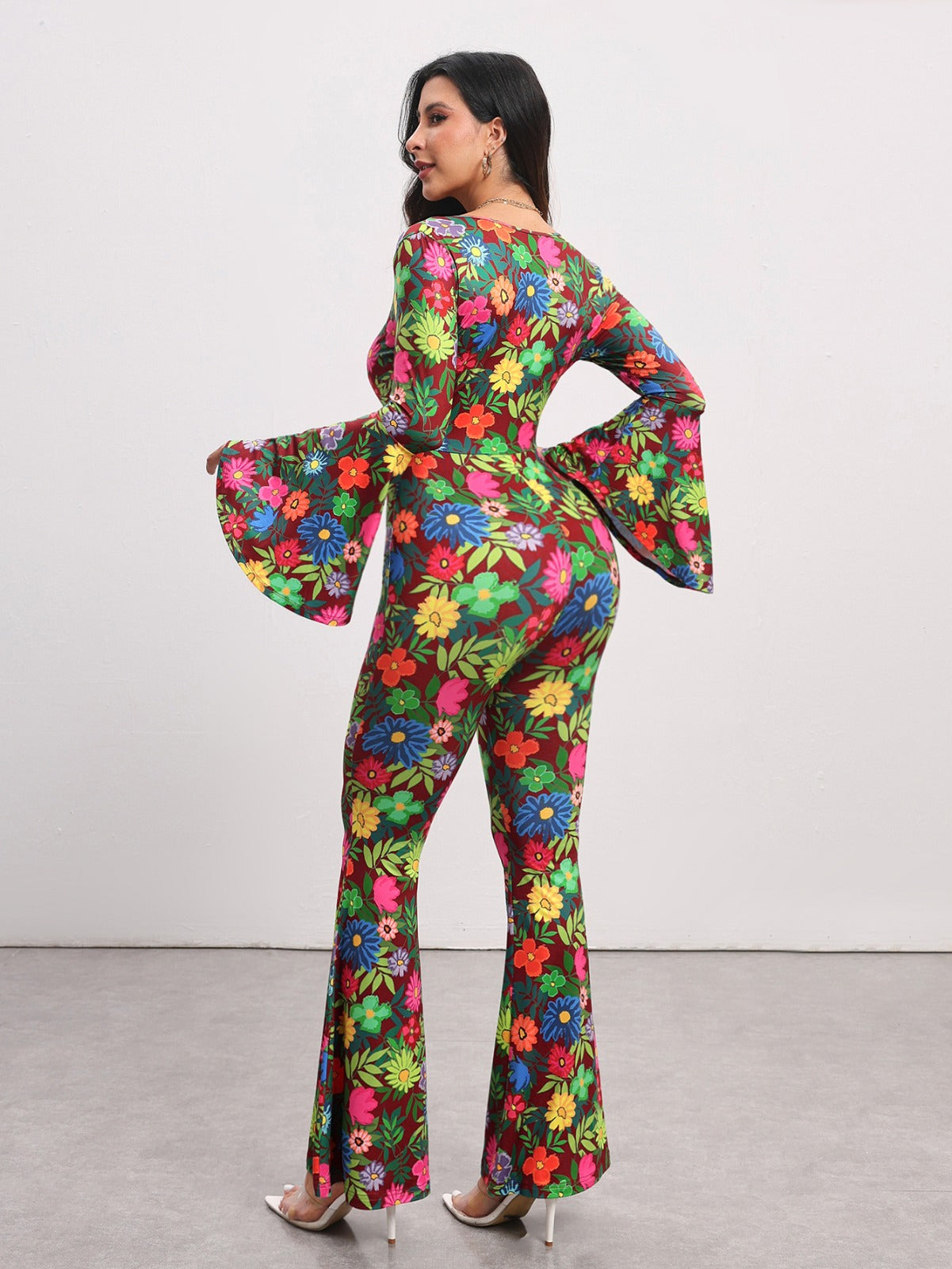 BELANGE HANDMADE X SHEIN - Floral Print Flare Leg Jumpsuit- Available on SHEIN.COM Only