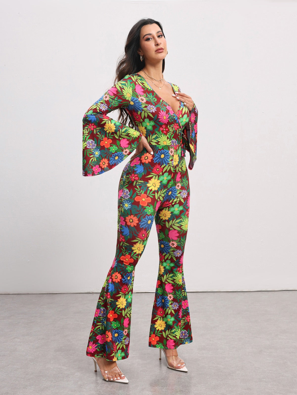BELANGE HANDMADE X SHEIN - Floral Print Flare Leg Jumpsuit- Available on SHEIN.COM Only