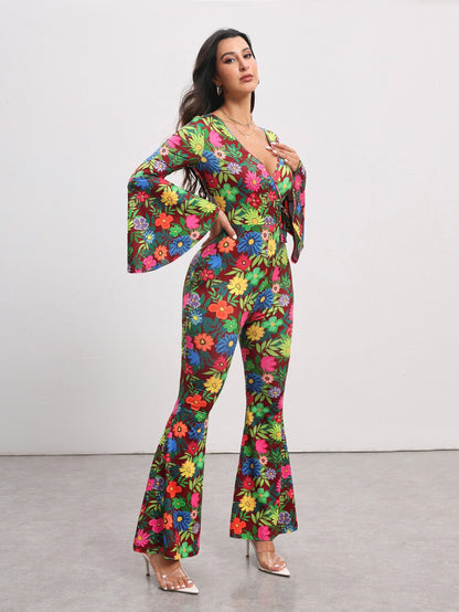 BELANGE HANDMADE X SHEIN - Floral Print Flare Leg Jumpsuit- Available on SHEIN.COM Only