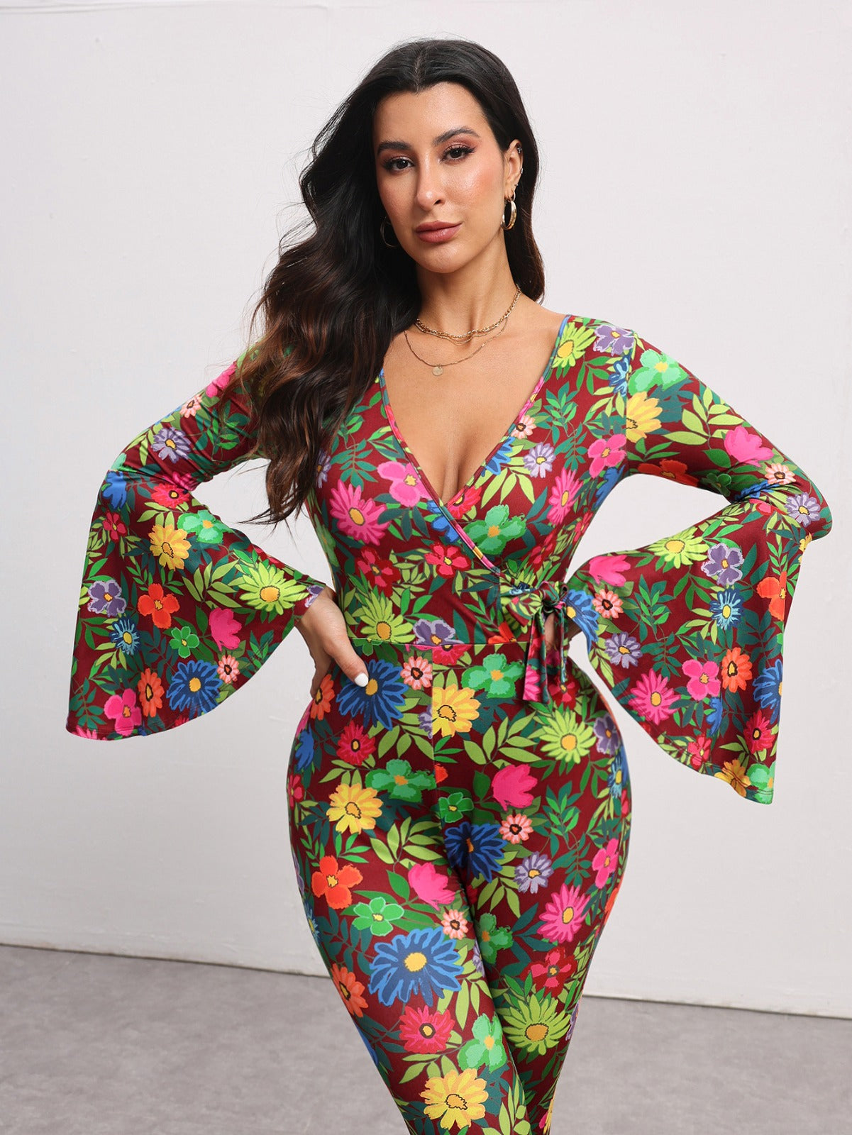 BELANGE HANDMADE X SHEIN - Floral Print Flare Leg Jumpsuit- Available on SHEIN.COM Only