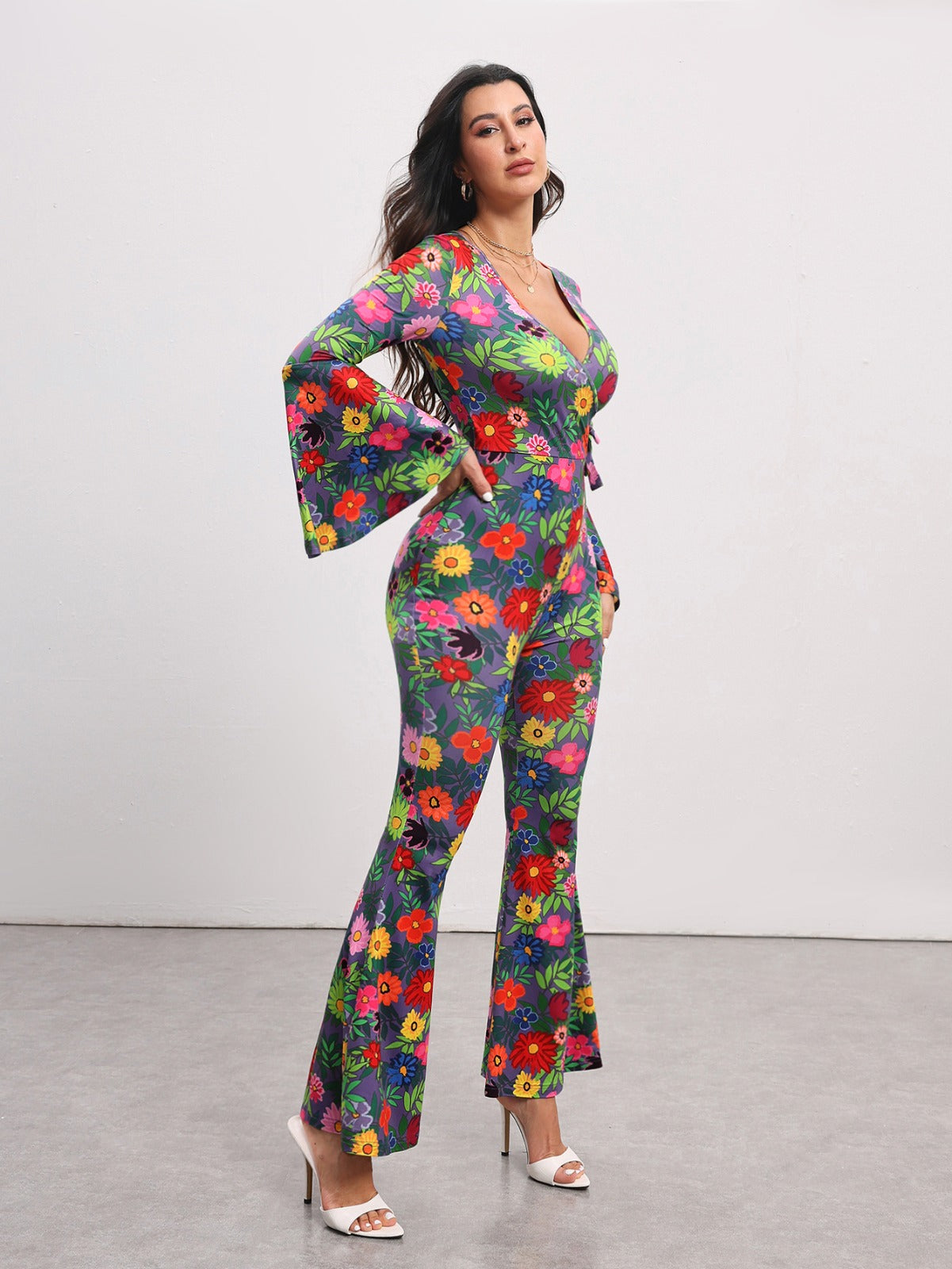 BELANGE HANDMADE X SHEIN - Floral Print Flare Leg Jumpsuit- Available on SHEIN.COM Only