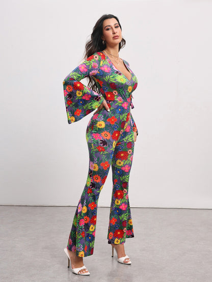 BELANGE HANDMADE X SHEIN - Floral Print Flare Leg Jumpsuit- Available on SHEIN.COM Only