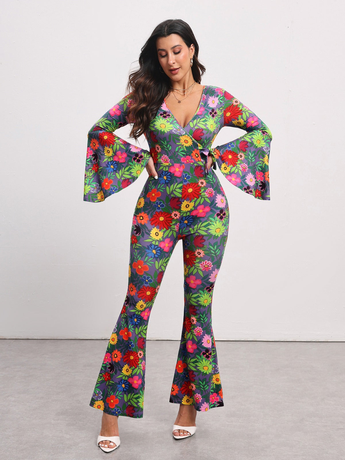 BELANGE HANDMADE X SHEIN - Floral Print Flare Leg Jumpsuit- Available on SHEIN.COM Only