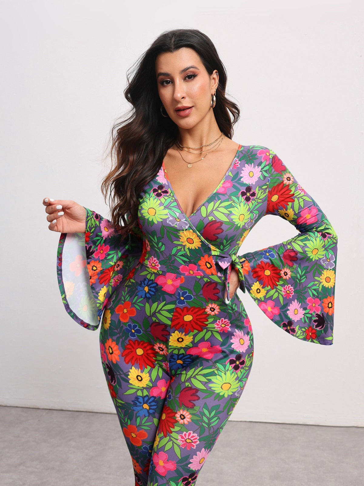 BELANGE HANDMADE X SHEIN - Floral Print Flare Leg Jumpsuit- Available on SHEIN.COM Only