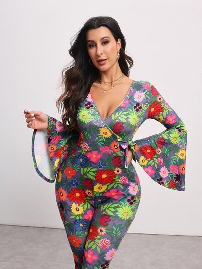 BELANGE HANDMADE X SHEIN - Floral Print Flare Leg Jumpsuit- Available on SHEIN.COM Only