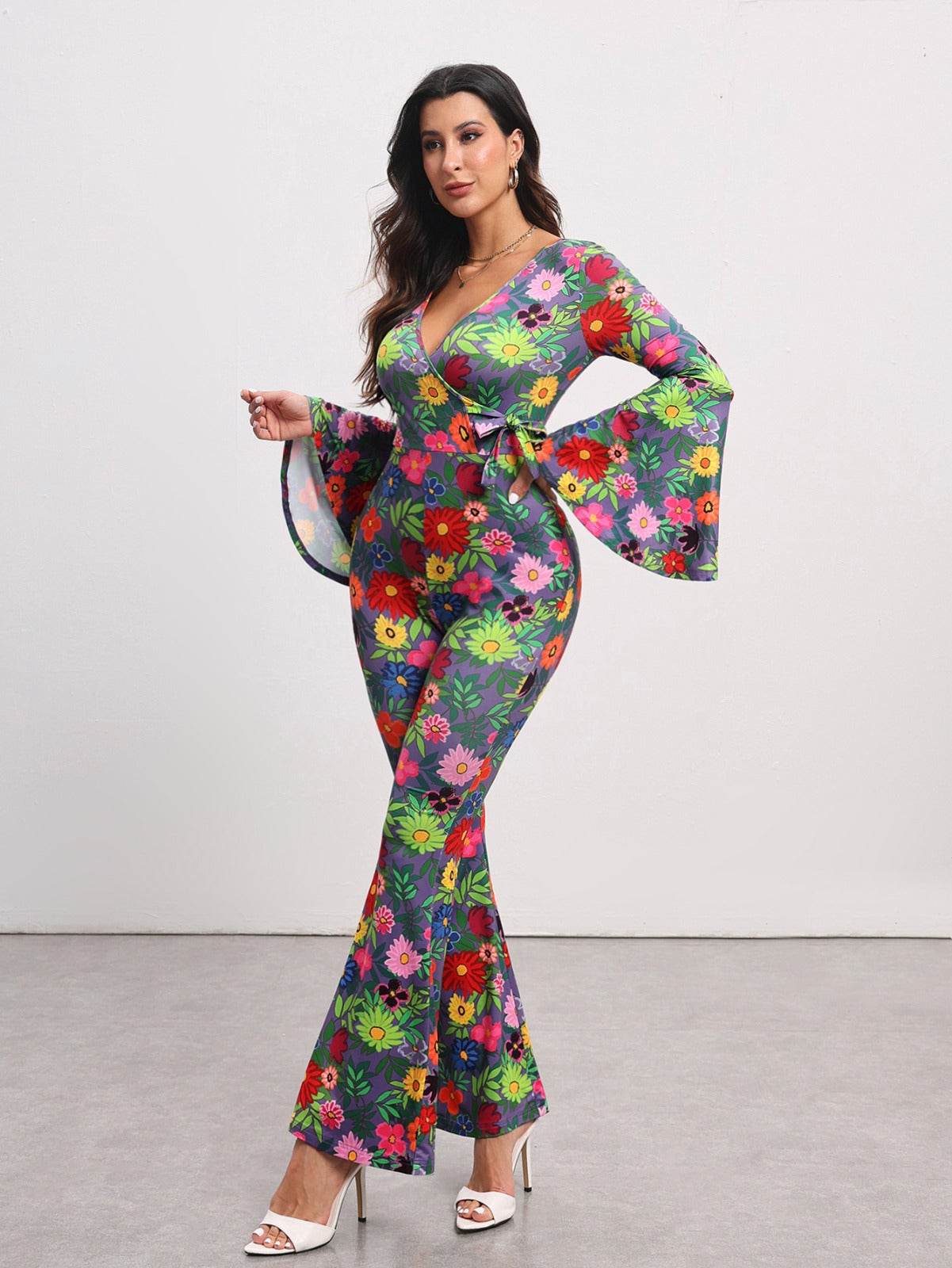 BELANGE HANDMADE X SHEIN - Floral Print Flare Leg Jumpsuit- Available on SHEIN.COM Only