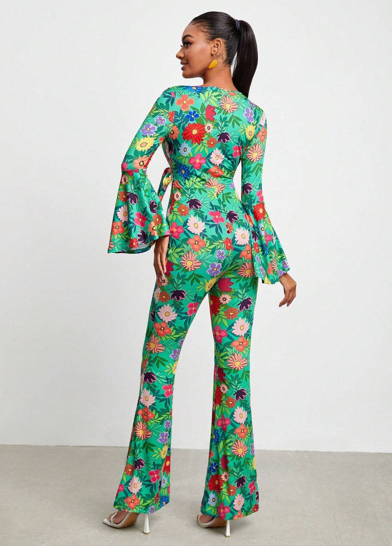 BELANGE HANDMADE X SHEIN - Floral Print Flare Leg Jumpsuit- Available on SHEIN.COM Only
