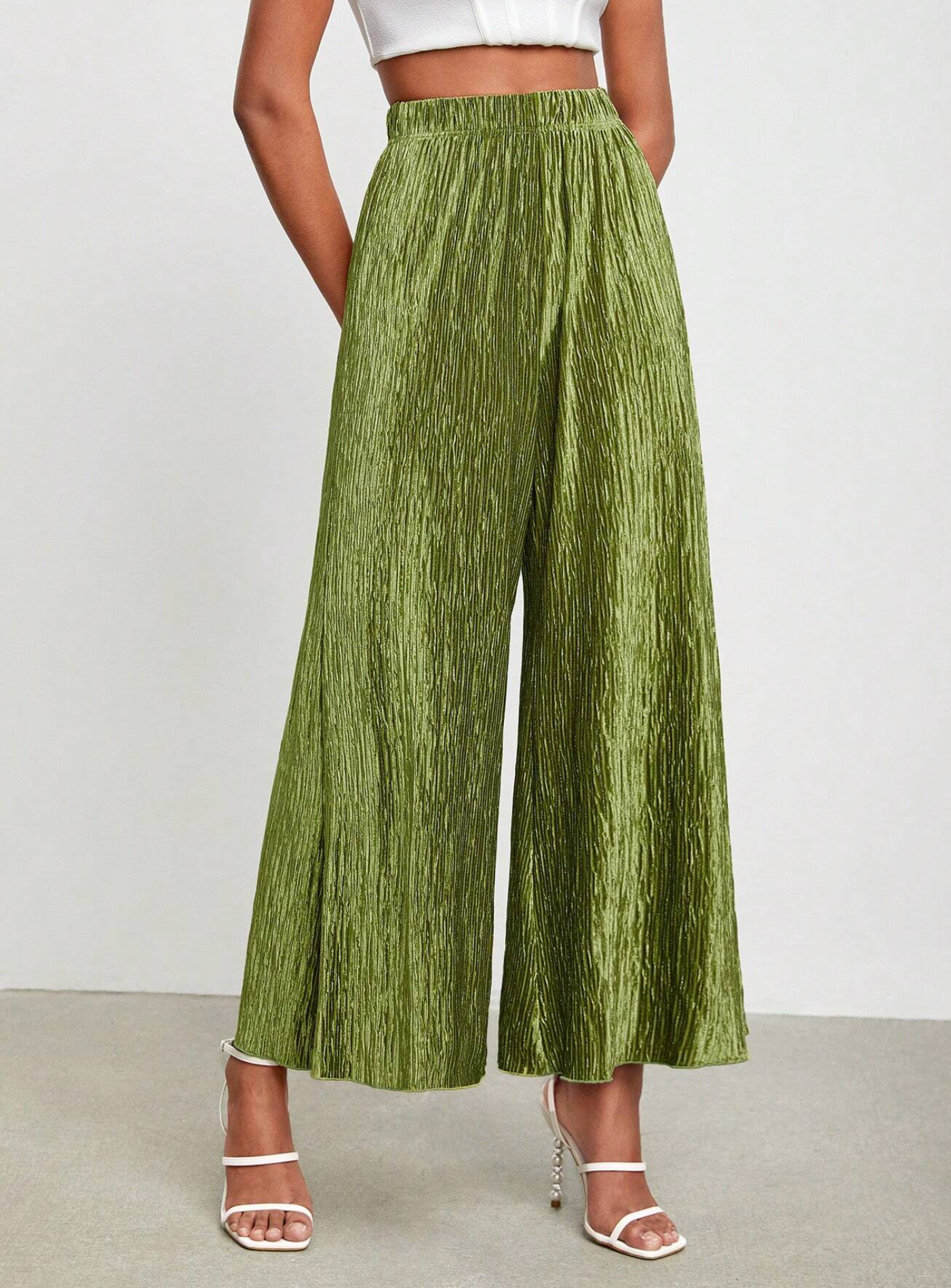 BELANGE HANDMADE X SHEIN - Solid Plisse Wide Leg Pants - Available on SHEIN.COM Only