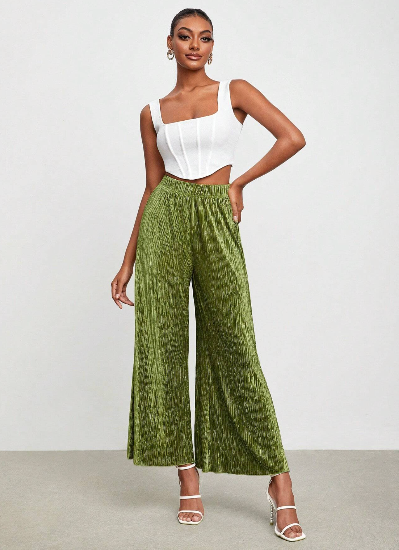 BELANGE HANDMADE X SHEIN - Solid Plisse Wide Leg Pants - Available on SHEIN.COM Only