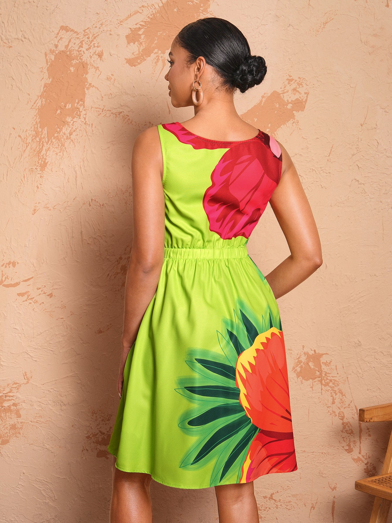 BELANGE HANDMADE x SHEIN - Bow Tie Strap Elastic Waist Print Dress- Available on SHEIN.COM Only