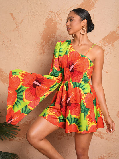 BELANGE HANDMADE X SHEIN - Off-Shoulder Jumpsuit With Flared Sleeves And Shorts- Available on SHEIN.COM Only