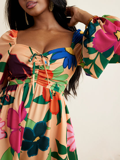 Beach Ready #2 - BELANGE HANDMADE x SHEIN - Floral Print Flared Long Sleeves Bow Romper Vacation Holiday Beach- Available on SHEIN.COM