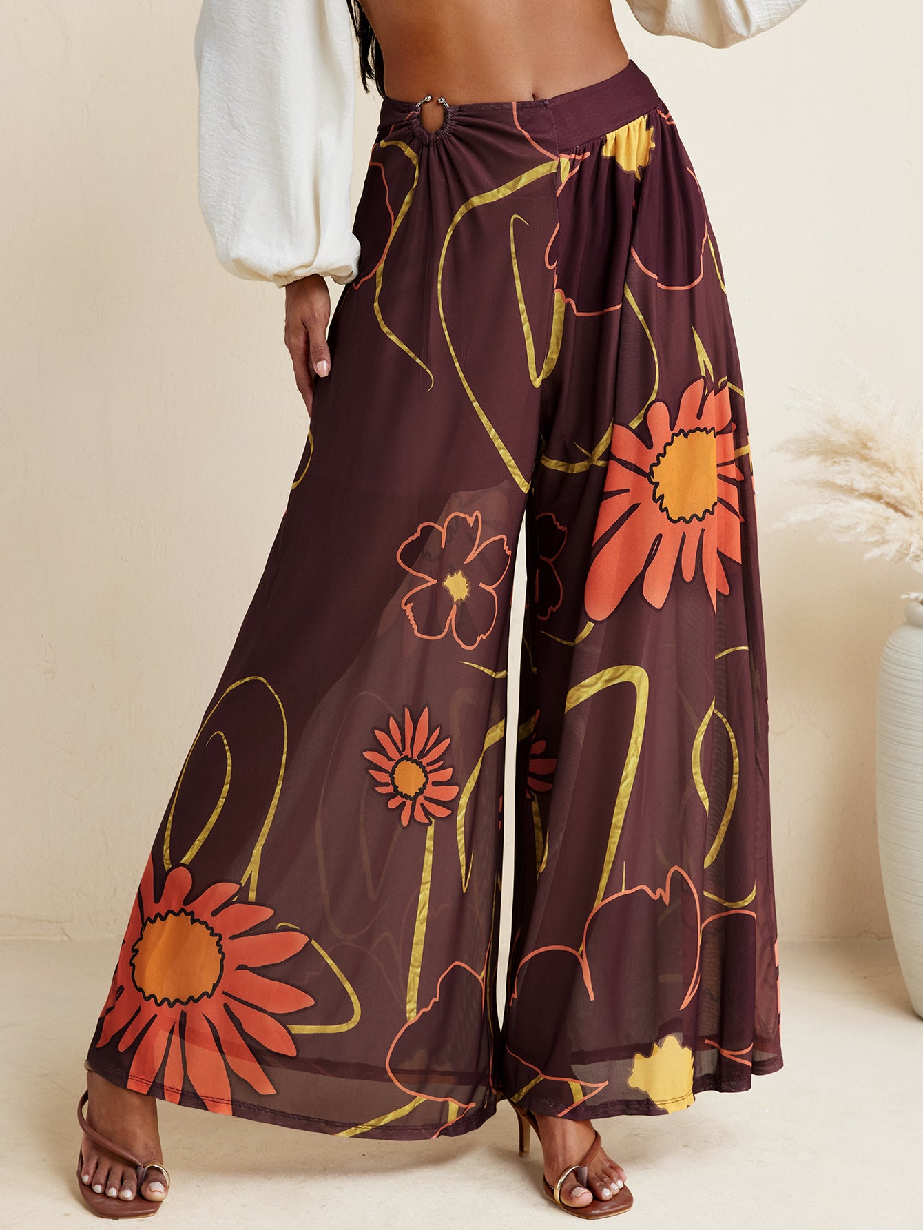 Cruse Ready - BELANGE HANDMADE x SHEIN - Floral Print Wide Leg Pants High Waist- Available on SHEIN.COM