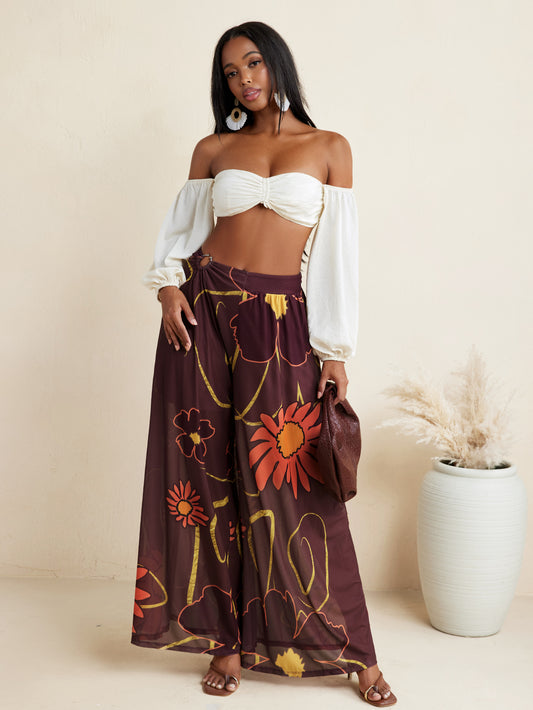 Cruse Ready - BELANGE HANDMADE x SHEIN - Floral Print Wide Leg Pants High Waist- Available on SHEIN.COM